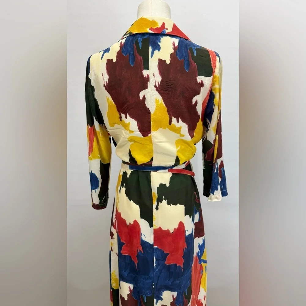 WRAY Multi color 100% Silk Expressionist wrap Dress size XS - Picture 6 of 15